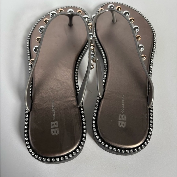 BB Collection metallic studded thong sandals flip flop size 6 euro 37 - Picture 4 of 7